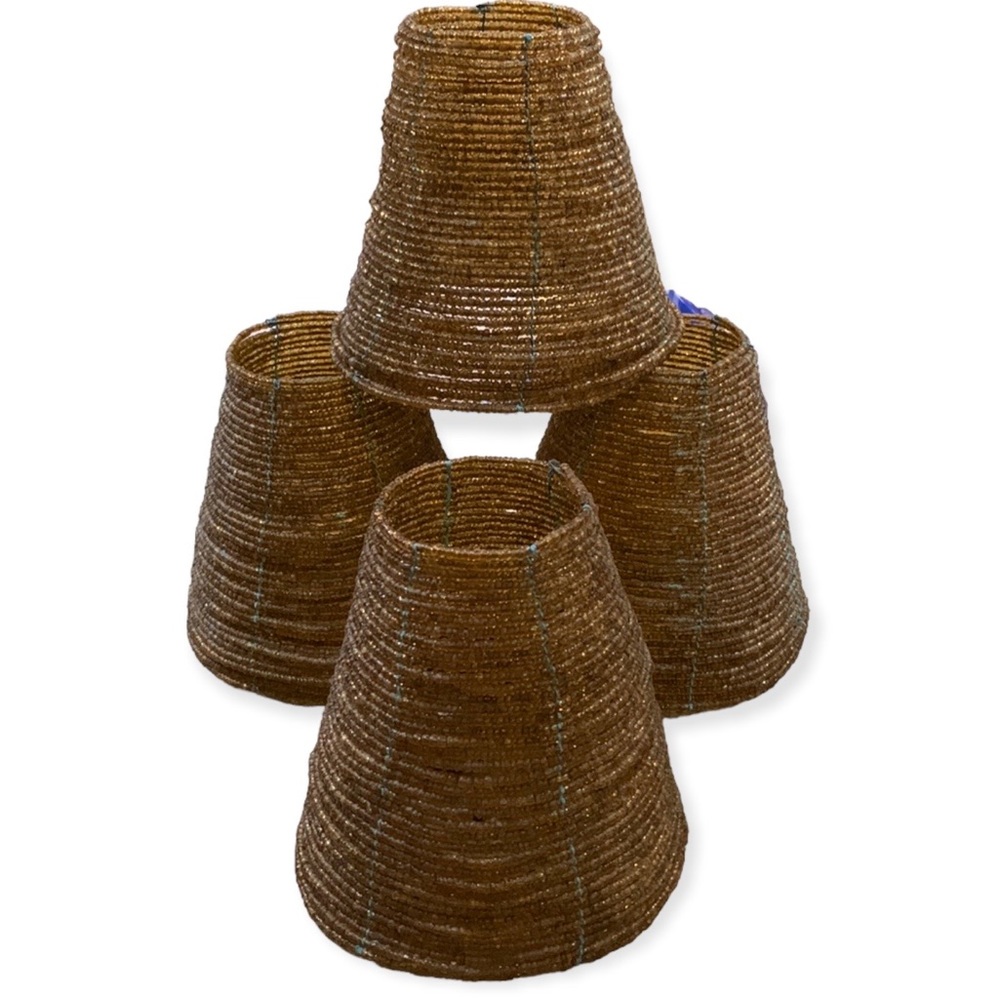Four beaded lamp shades in gold